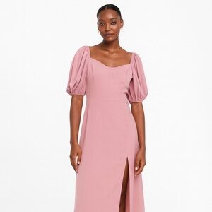 Abercrombie & Fitch Camille Mauve Pink Puff Sleeve Sweetheart Midi Dress Medium